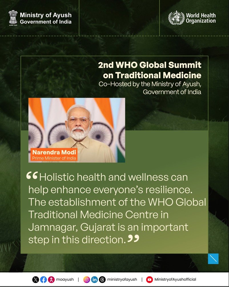 The second WHO Global Summit from 17 to 19 Dec. 2025 will be co-hosted by the WHO & Ministry of Ministry of Ayush, Government of India, and aims to advance a global movement to restore balance for people and the planet, grounded in the science and practice of Traditional Medicine. Guided by the Global Traditional Medicine Strategy 2025–2034
