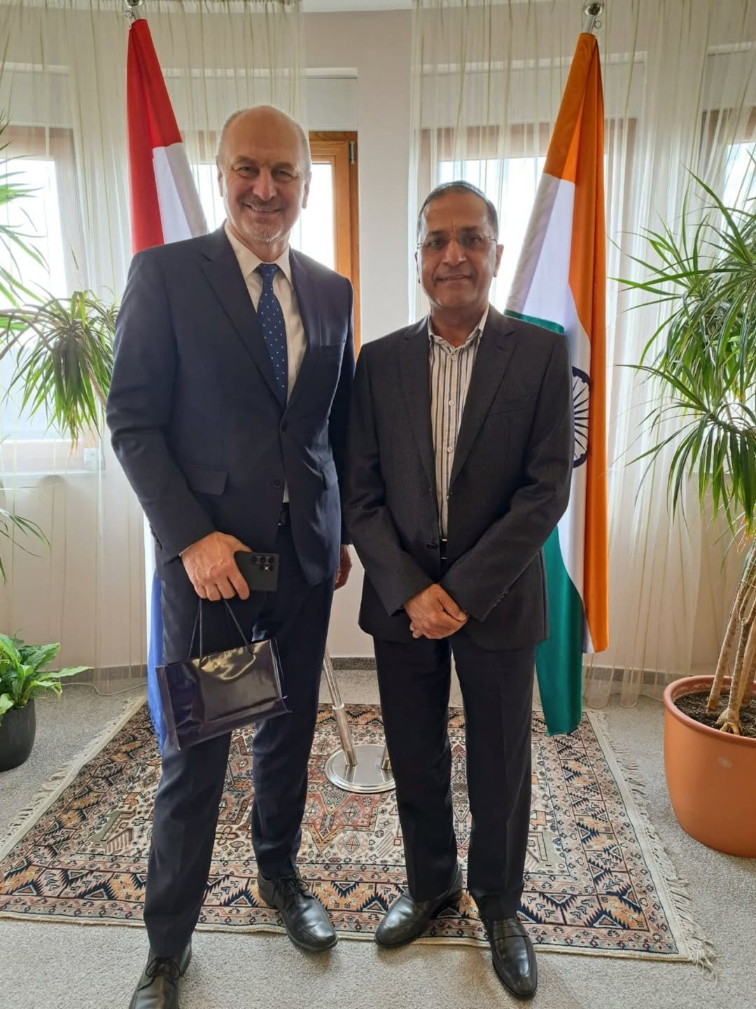 A meaningful diplomatic exchange took place in Zagreb as H.E. Arun Goel, Ambassador of India to Croatia, met with H.E. Mr. Petr Gandalovič, Ambassador of the Czech Republic to Croatia, during a courtesy call. The meeting highlighted the importance of continued dialogue and cooperation between India and the Czech Republic within the framework of their respective mandates in Croatia.