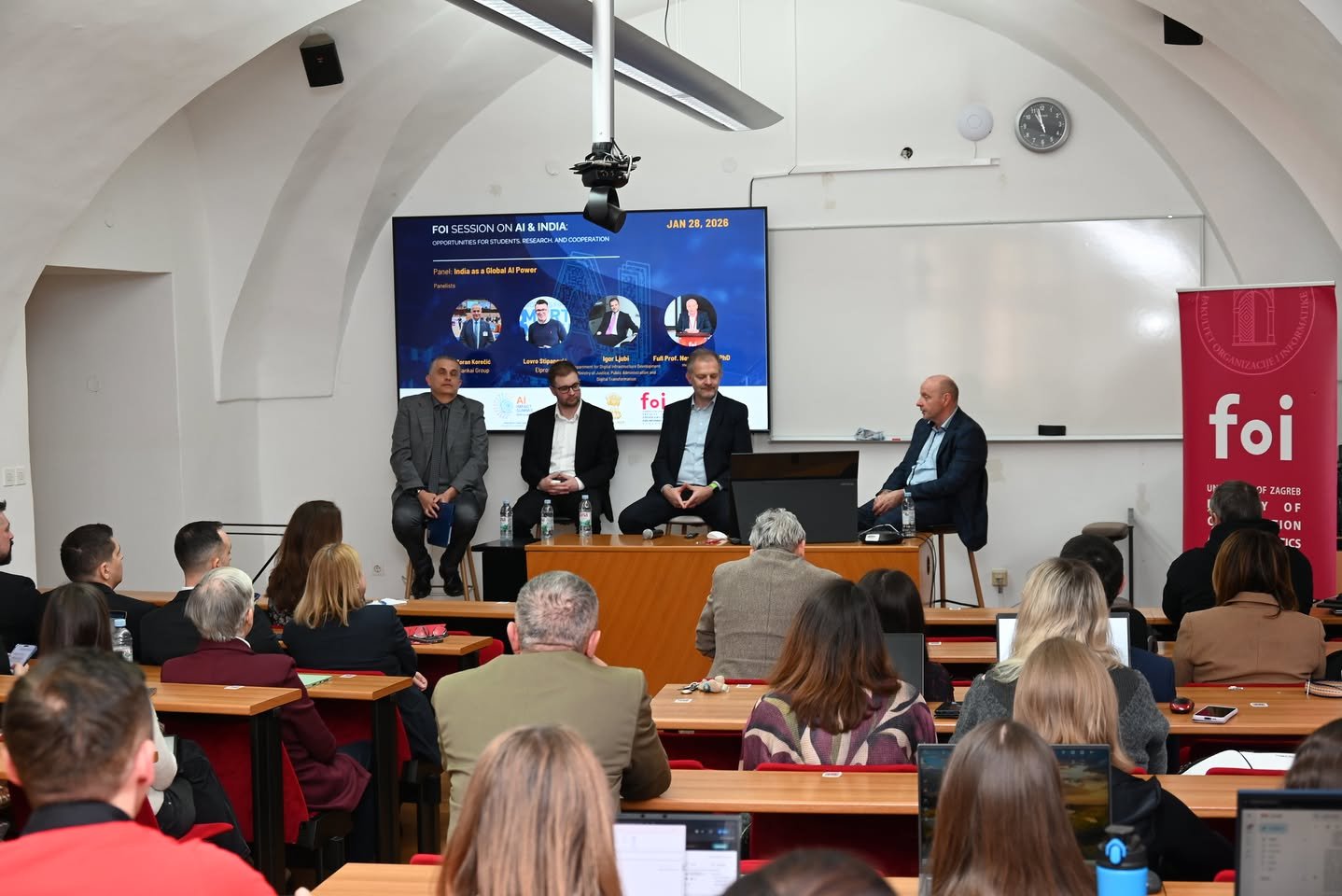 He Faculty of Organization and Informatics (UNIZG FOI) in Varaždin hosted a dynamic thematic session and panel discussion titled “Thematic Session on AI & India – Opportunities for Collaboration” along with discussions on recently concluded India-EU FTA. The event was organised in cooperation with the Embassy of India in Zagreb, bringing together students, researchers, industry experts, academics, and public sector representatives.