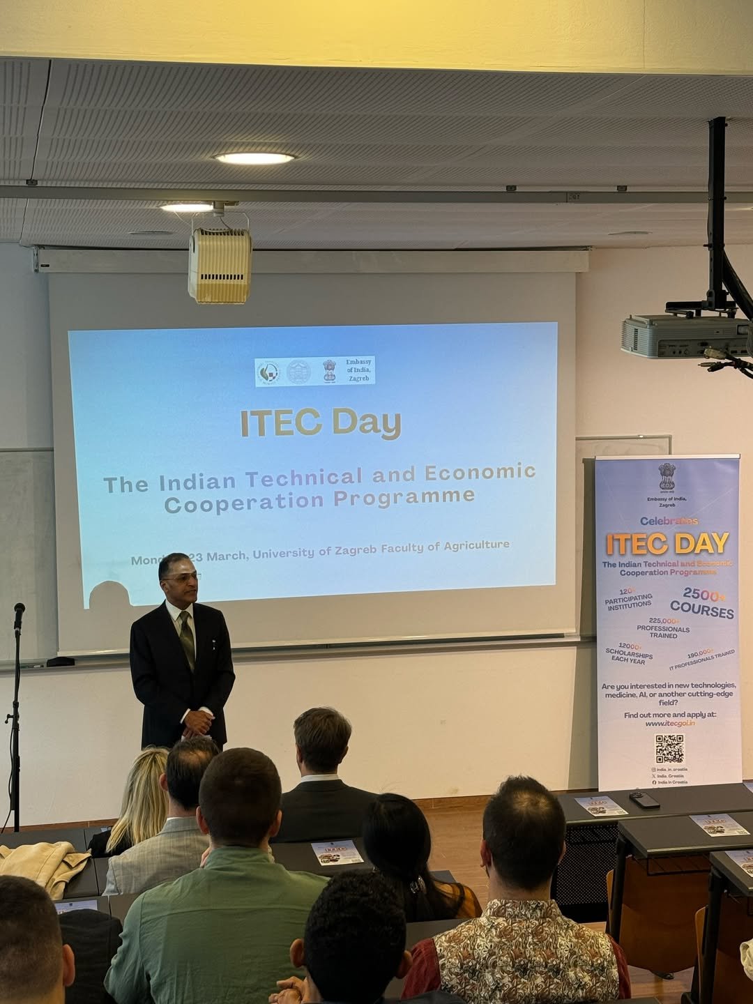 On 23rd of March 2026 we had the pleasure of organising the ITEC Day in collaboration with the University of Zagreb Faculty of Agriculture. The event opened with welcome remarks by Prof. Aleksandar Mešić, PhD, Dean of the Faculty of Agriculture, followed by remarks from H.E. Arun Goel, Ambassador of India to Croatia.