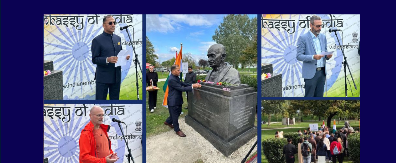 On Thursday, 2 October 2025, the Embassy of India in Zagreb organised a floral tribute at the Mahatma Gandhi bust, Park Bundek, Zagreb. The event was graced by members of the Diplomatic Corps, university professors, and Friends of India. During his speech, Ambassador Arun Goel reflected on the transformative journeys of of Croatia & India.