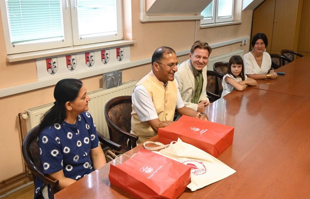 Ambassador Arun Goel, visited Petrinja on his inaugural visit, where he met Mayor Magdalena Komes, Deputy Mayor, Tea Rambovsek Aleksić, and Tourist Board Director, Kristina Suppe on 2nd July, 2026.  The discussions focused on strengthening ties between India and Petrinja, particularly in business, investment, technology, education, culture, and tourism. Mayor Komes highlighted the city's post-earthquake recovery and introduced the Drone-IN Petrinja innovation and AI project as a future hub for entrepreneurship and investment. Ambassador Goel welcomed the opportunity to learn about Petrinja's development and emphasized the importance of education, entrepreneurship, and closer cooperation between Indian and Croatian institutions and businesses. The visit also included a tour of Petrinja, where the Ambassador explored the city's reconstruction efforts and visited the studio of painter Davor Žilić, whose connections with India helped facilitate the visit. Davor Žilić attracted international attention last year during the 1st ever official visit of Indian Prime Minister Narendra Modi to Croatia on 18 June 2025, when he personally presented him with a portrait, thereby showcasing his artistic work to both the Indian and Croatian public.