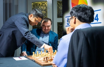 Ambassador Arindam Bagchi made the ceremonial first move in game GrandChessTour in Croatia on 5 July 2019