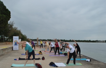 International Day of Yoga celebration in Umag, Croatia on 21 June 2020