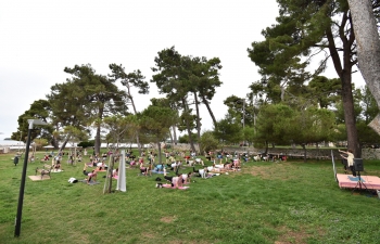 International Day of Yoga celebration in Novigrad, Croatia on 21 June 2020