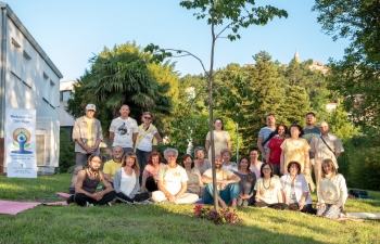 International Day of Yoga celebration in Labin, Croatia on 20 June 2020