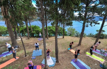 International Day of Yoga celebration in Korcula, Croatia on 21 June 2020