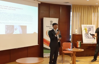 Lecture-presentation by Prof. Darko Zubrinic on "Mahatma Gandhi and Kristian Krekovic: Connecting India and Croatia". H.E. Ambassador Raj Kumar Srivastava spoke at the event.