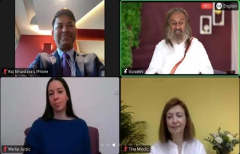 H.E. Ambassador Raj Kumar Srivastava joins wonderful online Meditation session by Sri Sri Ravishankar ji with over 200 members of Art of Living Croatia