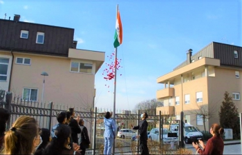 Glimpses of the flag hoisting ceremony and gathering of Indian nationals & friends of India ️for the 72nd Republic Day at the Embassy of India, Zagreb