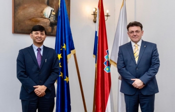 H.E. Ambassador Raj Kumar Srivastava met with Mr. Luka Burilovic, President of Croatian Chamber of Economy (Hrvatska gospodarska komora) and exchanged ideas on ways to build India-Croatia trade, technology, tourism, investment, infrastructure, innovation, healthcare, agriculture and digital partnership in post COVID-19 era.