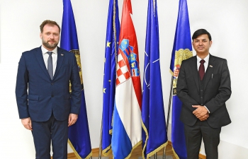 H.E. Ambassador Raj Kumar Srivastava made a courtesy call on Croatian Minister of Defence H.E. Mr. Mario Banožić to discuss India & Croatia Defence Cooperation including in the field of cyber security, counter-terrorism, natural disaster response mechanisms, defence tech and training. They also exchanged experiences in the fight against COVID-19.