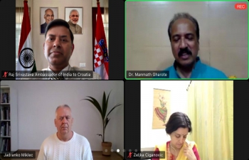 Ancient wisdom of Yoga was shared by Dr. Manmath Manohar Gharote, Director of Lonavla Yoga Institute at Embassy AYUSH Cell's fortnightly online session with participation of H.E. Ambassador Raj Kumar Srivastava, Yogacharya Jadranko Miklec & others from Croatia. Prevention, Promotion & Cure will increase the Mental & Physical condition of the people. But Emotional, Social & Spiritual aspects of human existence were also highlighted to be important in equal measures.