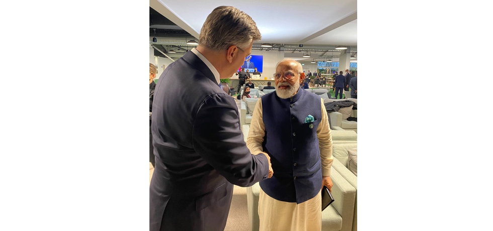 H.E. Mr. Andrej Plenković, Prime Minister of Croatia and H.E. Mr. Narendra Modi, Prime Minister of India at the COP26 Conference at Glasgow on 1st November 2021