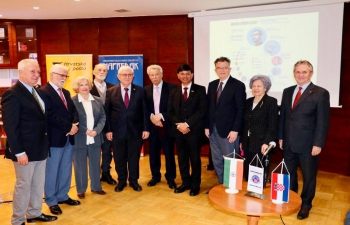 Ambassador Srivastava gave a presentation to the members of the Croatian Diplomatic Club at HKD Napredak Zagreb Culture Centre on the topic "3D Dividend of New India Strengthening Global Partnerships - 3D: #Democracy, #Demography, #Diversity". Ambassador explained how India has strengthened its Democracy by putting people empowerment at the centre of its initiatives such as Healthcare, Hygiene, Housing, Digital transformation & Financial inclusion, Lifestyle for the Environment, Skill based education, etc and made its Demographic situation into a unique advantage. Diversity of India is one of the key reasons for so many CEOs of Global companies today having Indian origins. The event was attended by about 40 senior diplomats and dignitaries which saw 30 minutes of interactive session post the presentation, clearly showing the increasing interest on New India in Croatia.